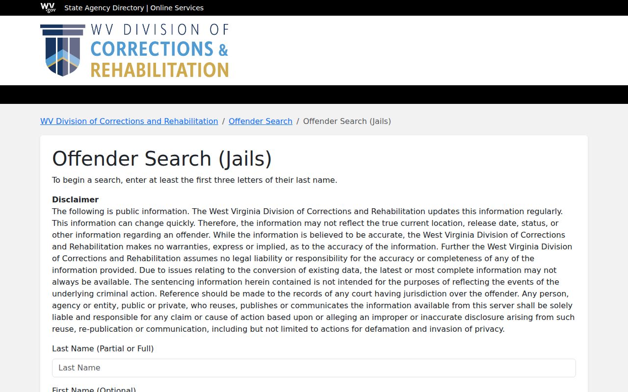 WV DCR jail offender search for Pocahontas County custody-record lookup