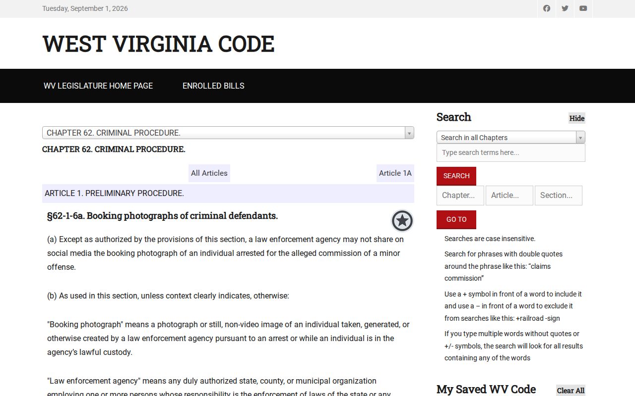 West Virginia booking-photograph law relevant to Pocahontas County arrest records